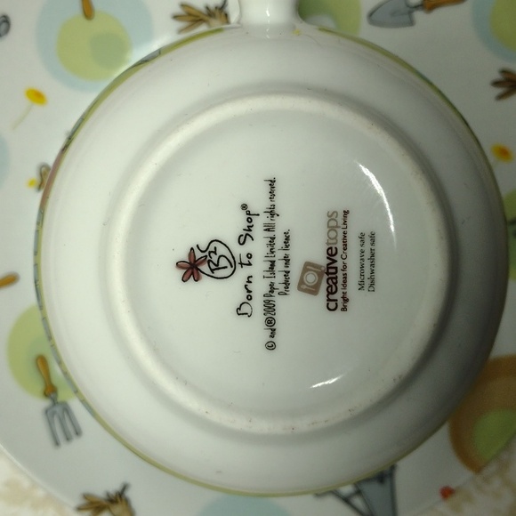 Born to Shop Mug Tea Cup and Saucer Garden Friends and Laughter 2009 - Picture 2 of 7